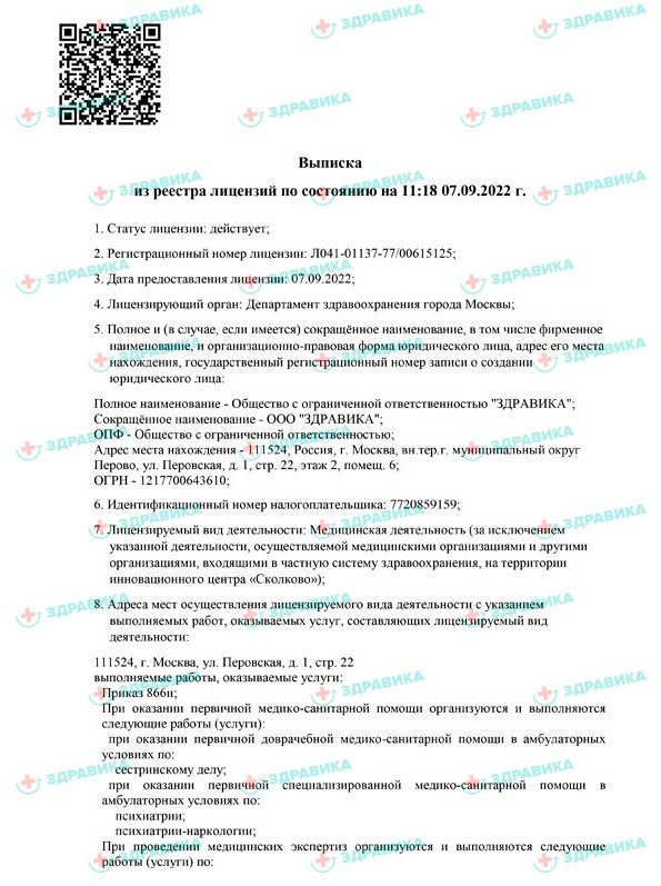 Клиника Здравика лицензия