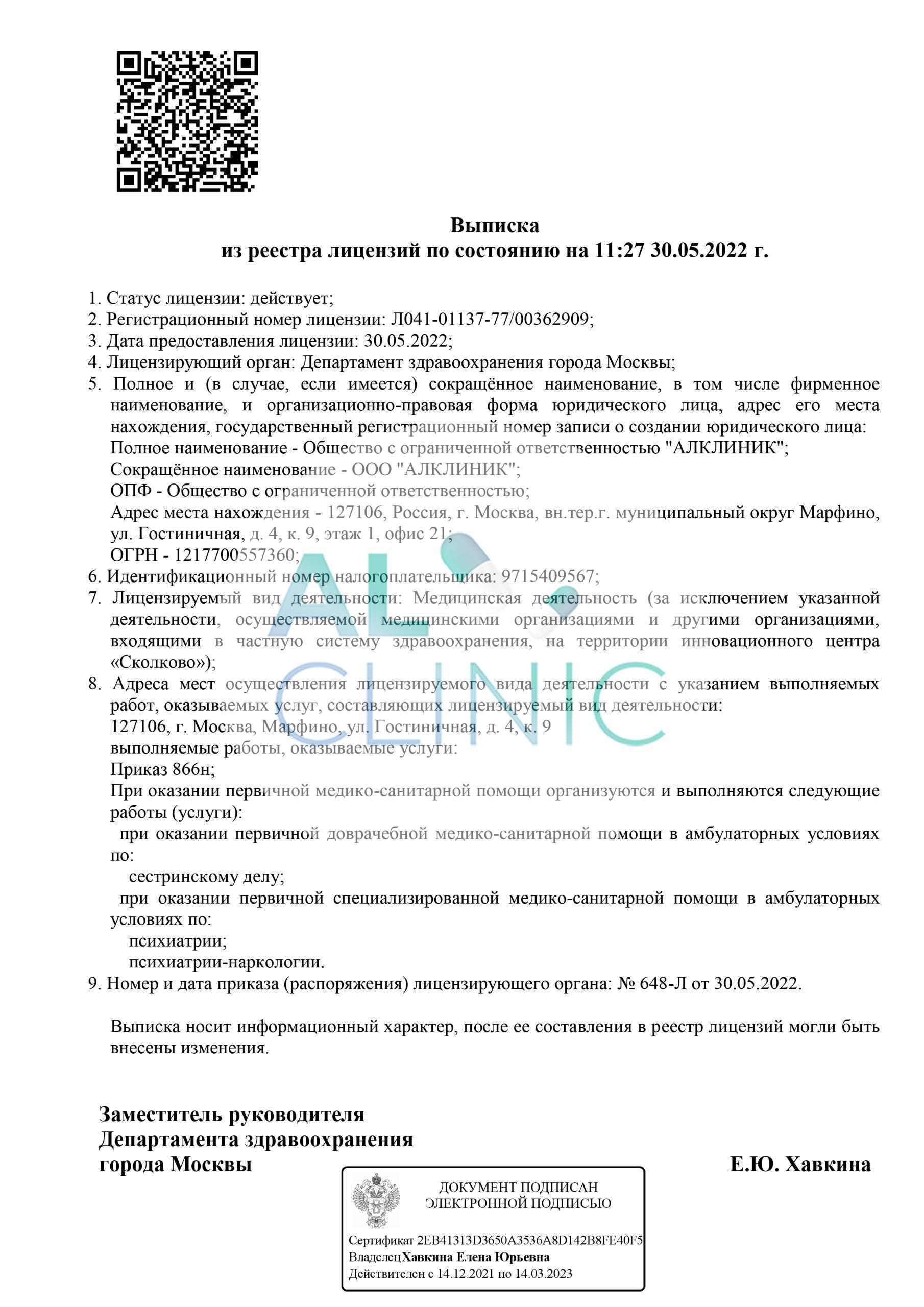 Клиника Алклиник лицензия